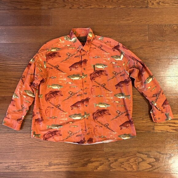 North River Catch of the Day Orange Fish Button Down Size XXL Catfish Lures GORP - Picture 11 of 11